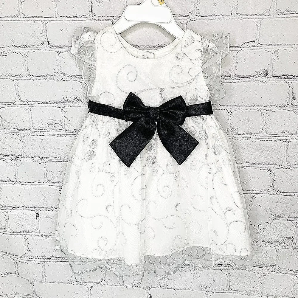 NEW w TAGS SWEETHEART ROSE 12M WHITE DRESS BLK BOW